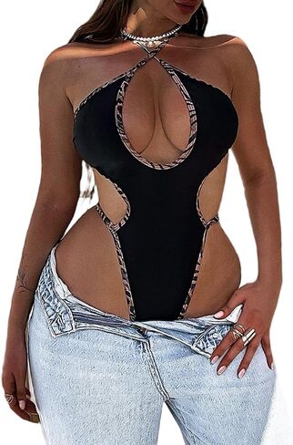 Womens One Piece Swimsuits Sexy Halter Criss Cross Cutout High Cut Tie Back Monokini Cheeky Swimwear Bathing Suit in Saudi Arabia