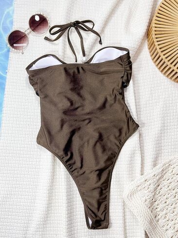 One Piece Swimsuit for Women Halter Pearl Sexy Cutout Ruched Monokini Bathing Suit 2026 Summer Beach Swimswear in Kuwait