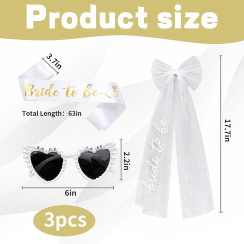 Bachelorette Outfits for Bride, Bride to Be Glasses, Bachelorette Party Accessories and Bridal Shower Decorations with Veil and Sash for Wedding Celebrations, Ideal for Bachelorette Party Decorations in Saudi Arabia