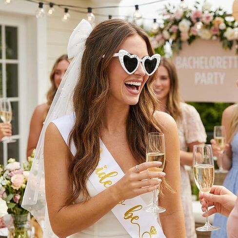 Bachelorette Outfits for Bride, Bride to Be Glasses, Bachelorette Party Accessories and Bridal Shower Decorations with Veil and Sash for Wedding Celebrations, Ideal for Bachelorette Party Decorations in Saudi Arabia