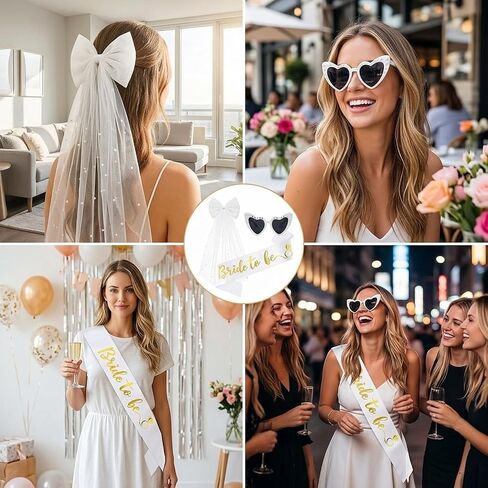 Bachelorette Outfits for Bride, Bride to Be Glasses, Bachelorette Party Accessories and Bridal Shower Decorations with Veil and Sash for Wedding Celebrations, Ideal for Bachelorette Party Decorations in Saudi Arabia
