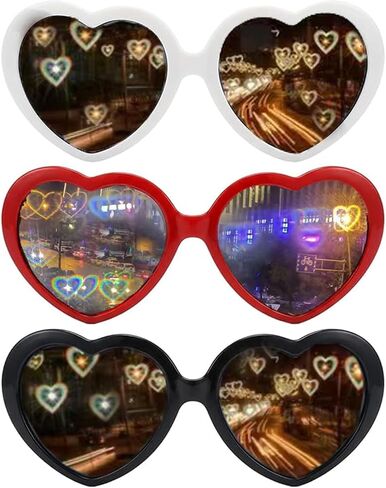 3Pcs Heart Diffraction Glasses, Diffraction Glasses with Heart-Shaped Visual Effects, Heart Shaped Sunglasses for Festival Rave Party Accessories for Women/Men Rave Glassess in Saudi Arabia