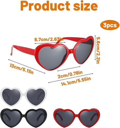 3Pcs Heart Diffraction Glasses, Diffraction Glasses with Heart-Shaped Visual Effects, Heart Shaped Sunglasses for Festival Rave Party Accessories for Women/Men Rave Glassess in Saudi Arabia