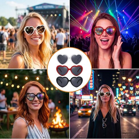 3Pcs Heart Diffraction Glasses, Diffraction Glasses with Heart-Shaped Visual Effects, Heart Shaped Sunglasses for Festival Rave Party Accessories for Women/Men Rave Glassess in Saudi Arabia
