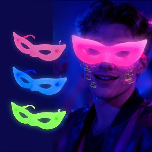 12 Pack UV Black Light Reactive Neon Masquerade Masks, Fluorescent Half Face Costume Mask, One Size Glow Party Favors for Halloween Mardi Gras Rave Birthday Night Club Carnival Supplies in Saudi Arabia