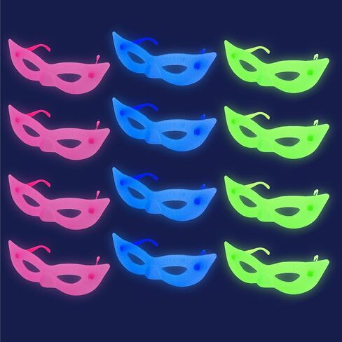 12 Pack UV Black Light Reactive Neon Masquerade Masks, Fluorescent Half Face Costume Mask, One Size Glow Party Favors for Halloween Mardi Gras Rave Birthday Night Club Carnival Supplies in Saudi Arabia
