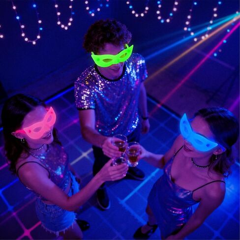 12 Pack UV Black Light Reactive Neon Masquerade Masks, Fluorescent Half Face Costume Mask, One Size Glow Party Favors for Halloween Mardi Gras Rave Birthday Night Club Carnival Supplies in Saudi Arabia