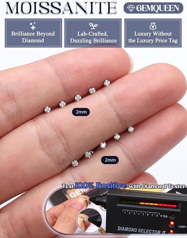 GEMQUEEN 5 Pairs Moissanite Earrings Studs Stainless Steel Flat Back Earring for Women Men - Hypoallergenic Set Cartilage Helix Piercing Jewelry Brilliant Round Cut D Color VVS1 2mm in Kuwait
