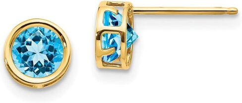14K Yellow Gold 5mm Bezel Blue Topaz Stud Earrings in Kuwait