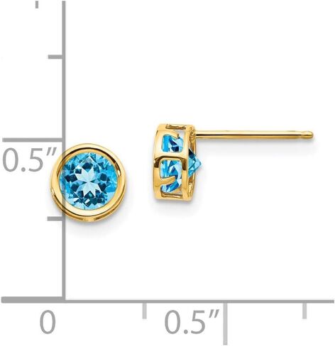 14K Yellow Gold 5mm Bezel Blue Topaz Stud Earrings in Kuwait
