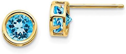 14K Yellow Gold 5mm Bezel Blue Topaz Stud Earrings in Kuwait