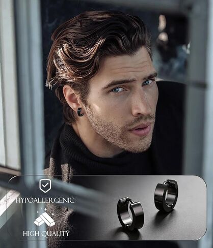 19 Pairs Earrings for Men Cross Hoop Dangle Earrings Stud Kit Stainless Steel Piercing Jewelry Mens Black Studs Earrings Set in Saudi Arabia