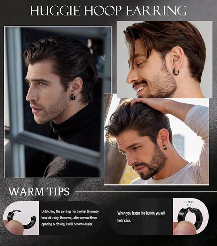 19 Pairs Earrings for Men Cross Hoop Dangle Earrings Stud Kit Stainless Steel Piercing Jewelry Mens Black Studs Earrings Set in Saudi Arabia