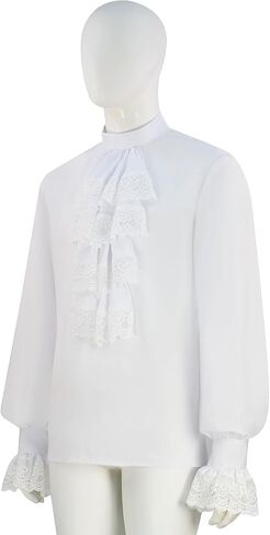 Mens Pirate Shirt Medieval Vintage Ruffled Lace Shirt 18th-Century Regal Renaissance Victorian White Blouse in Saudi Arabia