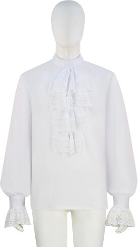Mens Pirate Shirt Medieval Vintage Ruffled Lace Shirt 18th-Century Regal Renaissance Victorian White Blouse in Saudi Arabia