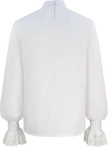 Mens Pirate Shirt Medieval Vintage Ruffled Lace Shirt 18th-Century Regal Renaissance Victorian White Blouse in Saudi Arabia
