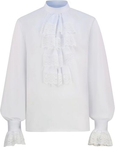 Mens Pirate Shirt Medieval Vintage Ruffled Lace Shirt 18th-Century Regal Renaissance Victorian White Blouse in Saudi Arabia