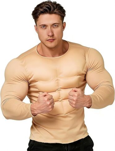 Adult Muscle Suit Costumes, Fake Muscles, Realistic Men Muscle Shirt Halloween Costume Accessory, Fake Muscle Suit, Funny bodybuilder Costume for Halloween Dress Up Party, Costumes Events, Cosplay in Kuwait