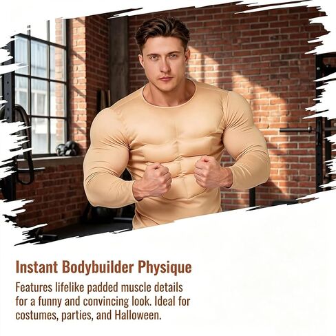 Adult Muscle Suit Costumes, Fake Muscles, Realistic Men Muscle Shirt Halloween Costume Accessory, Fake Muscle Suit, Funny bodybuilder Costume for Halloween Dress Up Party, Costumes Events, Cosplay in Kuwait