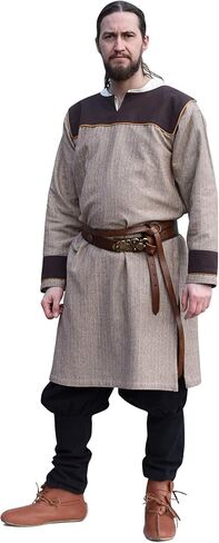 Battle-Merchant Viking Tunic Ove for Men – Herringbone Cotton Medieval Shirt, Long Sleeve Norse LARP Costume, in Saudi Arabia