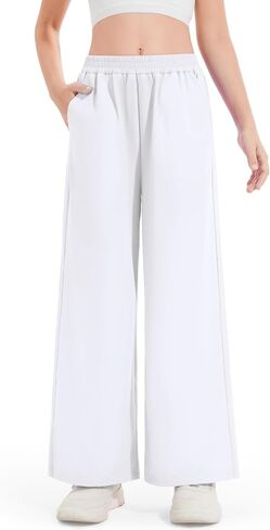 Girls Preppy Loose Straight Leg Pants for School, Street & Hiking, Comfortable Plain Long Pants (5-14 Years) in Kuwait