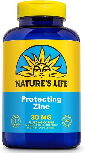 بيكولينات الزنك من Nature's Life 30 مجم بالإضافة إلى 2 مجم من النحاس - مكمل الزنك المخلب للمناعة والقلب والأوعية الدموية والجلد والوظيفة الخلوية ودعم العضلات - ضمان لمدة 60 يومًا - 50 وجبة، 50 كبسولة in Kuwait