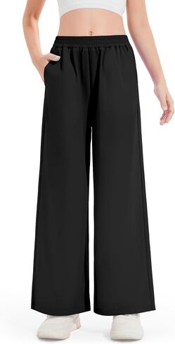Girls Preppy Loose Straight Leg Pants for School, Street & Hiking, Comfortable Plain Long Pants (5-14 Years) in Kuwait