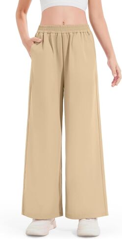 Girls Preppy Loose Straight Leg Pants for School, Street & Hiking, Comfortable Plain Long Pants (5-14 Years) in Kuwait