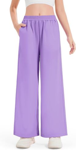 Girls Preppy Loose Straight Leg Pants for School, Street & Hiking, Comfortable Plain Long Pants (5-14 Years) in Kuwait