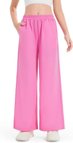 Girls Preppy Loose Straight Leg Pants for School, Street & Hiking, Comfortable Plain Long Pants (5-14 Years) in Kuwait
