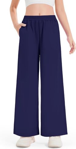 Girls Preppy Loose Straight Leg Pants for School, Street & Hiking, Comfortable Plain Long Pants (5-14 Years) in Kuwait