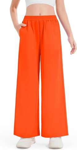 Girls Preppy Loose Straight Leg Pants for School, Street & Hiking, Comfortable Plain Long Pants (5-14 Years) in Kuwait