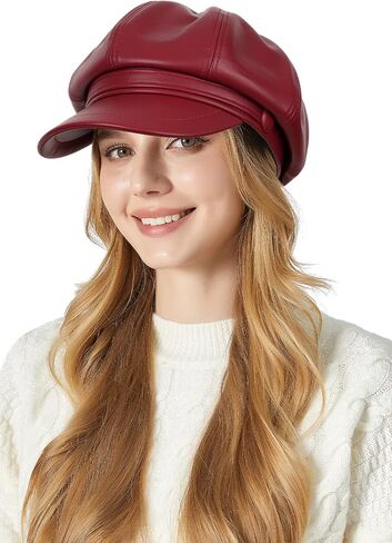 FEOYA Women Leather Newsboy Hat Casual Fashion Beret Hats Cabbie Cap with Adjustable Strap in Kuwait