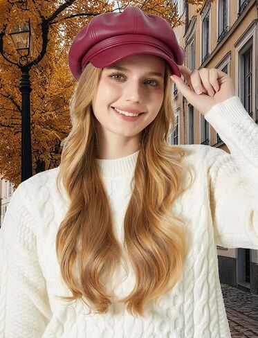 FEOYA Women Leather Newsboy Hat Casual Fashion Beret Hats Cabbie Cap with Adjustable Strap in Kuwait