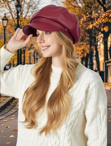 FEOYA Women Leather Newsboy Hat Casual Fashion Beret Hats Cabbie Cap with Adjustable Strap in Kuwait