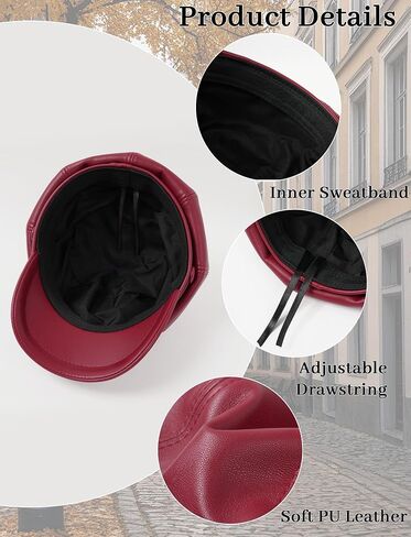 FEOYA Women Leather Newsboy Hat Casual Fashion Beret Hats Cabbie Cap with Adjustable Strap in Kuwait