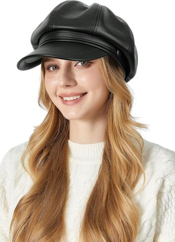 FEOYA Women Leather Newsboy Hat Casual Fashion Beret Hats Cabbie Cap with Adjustable Strap in Kuwait