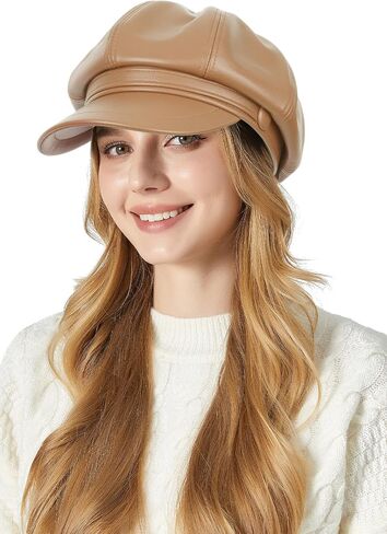 FEOYA Women Leather Newsboy Hat Casual Fashion Beret Hats Cabbie Cap with Adjustable Strap in Kuwait