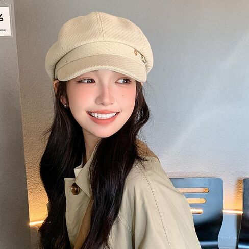 2PS Newsboy Hats for Women Classic Vintage Beret Hat with Adjustable Strap Warm Stylish Sunshade Hat for Fall Winter Outdoor Casual Wear(Black/White) in Kuwait