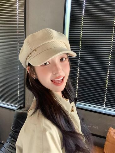 2PS Newsboy Hats for Women Classic Vintage Beret Hat with Adjustable Strap Warm Stylish Sunshade Hat for Fall Winter Outdoor Casual Wear(Black/White) in Kuwait