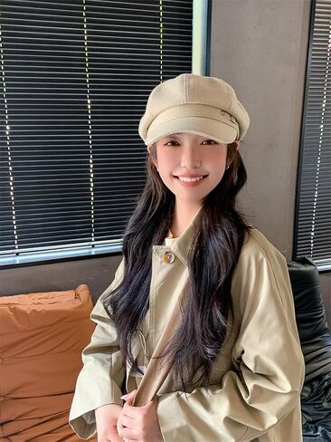 2PS Newsboy Hats for Women Classic Vintage Beret Hat with Adjustable Strap Warm Stylish Sunshade Hat for Fall Winter Outdoor Casual Wear(Black/White) in Kuwait
