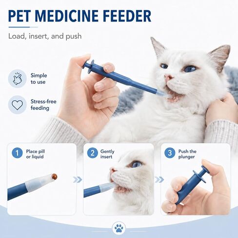Pet Pill Shooter for Cats and Dogs – Soft Silicone Tip Pill Dispenser Gun, Manual Push Medicine Feeder for Tablets & Liquid, One-Hand Operation Oral Syringe, Stress-Free Pet Pill Administration Tool in Saudi Arabia