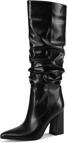Women's Knee High Boots Pointed Toe Chunky Block Heel Boots Fashion Slouchy Fall Boots For Women in Saudi Arabia