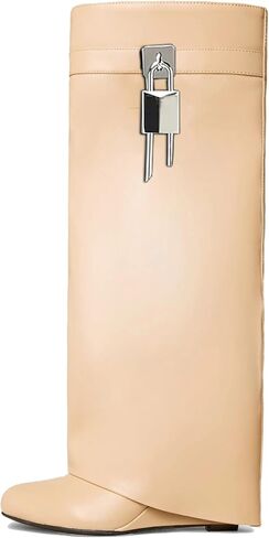 keleimusi Fold Over Wedge Boots Heeled PadLock Pant Knee High Shoes Tall/Short Booties in Saudi Arabia