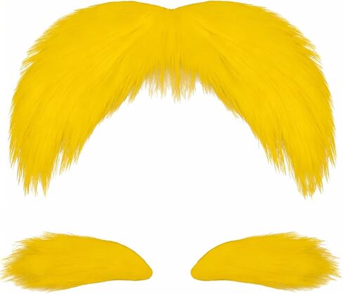 Yellow Lorax Mustache and Eyebrows, Self Adhesive Fake Facial Hair for Dr Seuss Costume, Funny Cosplay Accessories for Halloween Book Character Day Party in Saudi Arabia