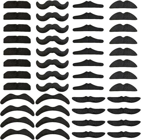 48 Pcs Self Adhesive Fake Mustaches,Hairy Fake Facial Hair,Novelty False Mustache for Birthday,Halloween,Party Supplies,Masquerade,Black in Saudi Arabia