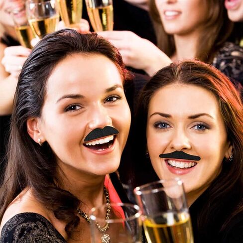 48 Pcs Self Adhesive Fake Mustaches,Hairy Fake Facial Hair,Novelty False Mustache for Birthday,Halloween,Party Supplies,Masquerade,Black in Saudi Arabia