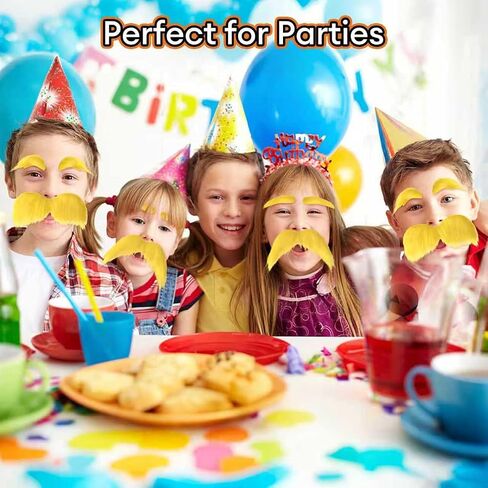 2 PCS Yellow Mustache and Eyebrows Set with Spare Tape and Comb, Self Adhesive Fake Beard and Facial Hair for Adults, Funny Halloween Cosplay Costume Accessories,Party Favors Dress Up Props in Saudi Arabia
