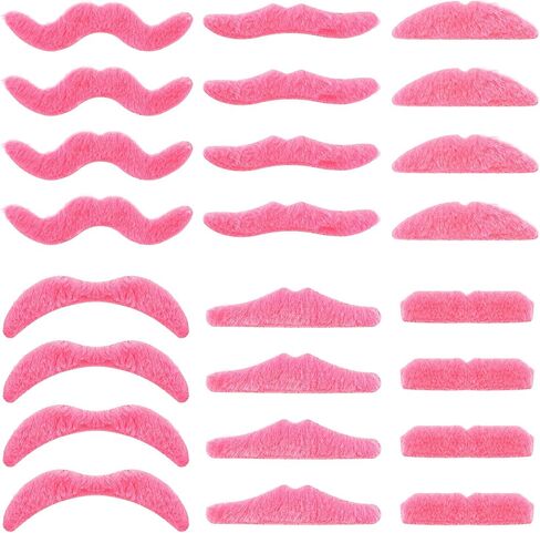 24Pcs Pink Fake Mustaches, Self Adhesive Hot Pink Party Mustaches for Beard Costume Accessory, Novelty Moustaches for Funny Stick on Beard Stickers Costume Accessories Party Supplies in Kuwait