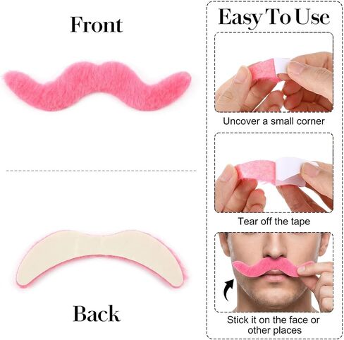24Pcs Pink Fake Mustaches, Self Adhesive Hot Pink Party Mustaches for Beard Costume Accessory, Novelty Moustaches for Funny Stick on Beard Stickers Costume Accessories Party Supplies in Kuwait